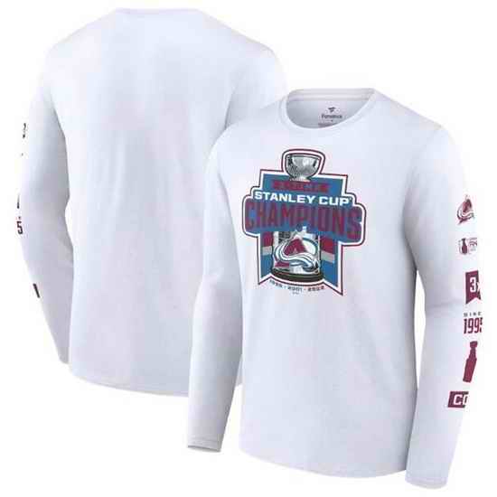 Men Colorado Avalanche White 3 Time Stanley Cup Champions Long Sleeve T Shirt